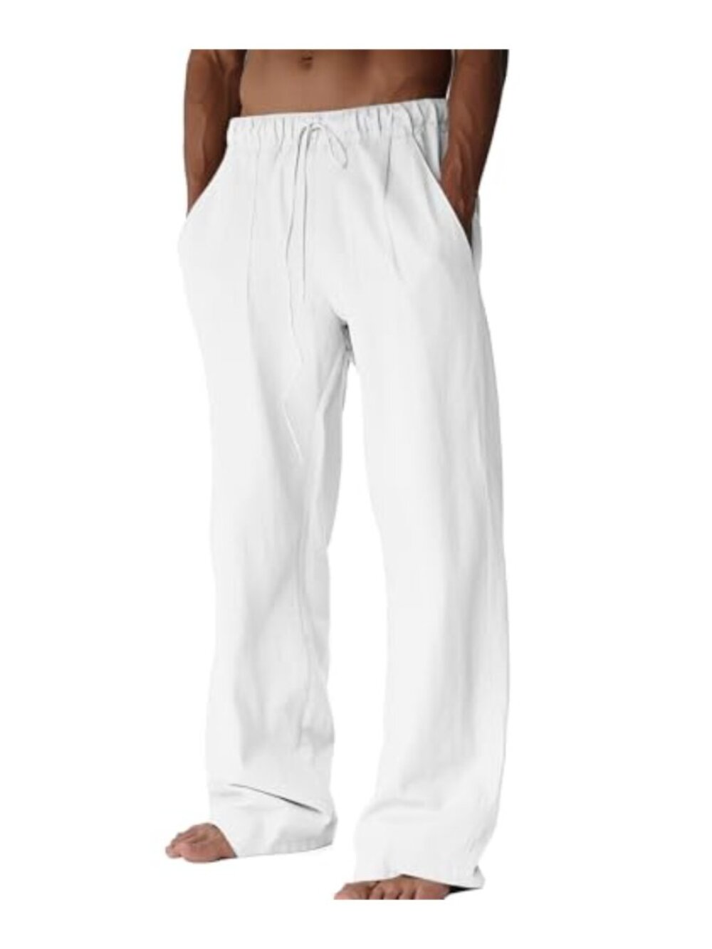 Men's Cotton Linen Pants Elastic Waist Drawstring Beach Casual